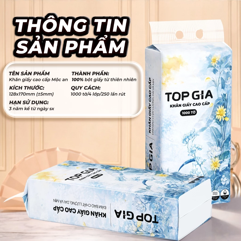 (HÀNG VIỆT NAM CHẤT LƯỢNG CAO) Khăn giấy cao cấp Mộc an Topgia hàng Việt Nam 4 lớp, dày dặn, an toàn