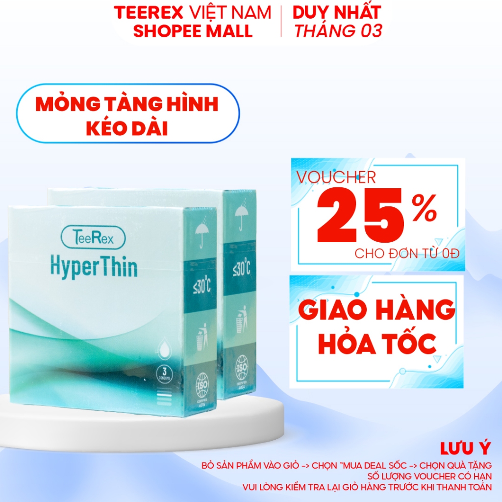 Combo 2 Hộp Bao Cao Su TeeRex Hyperthin Siêu Mỏng, Kéo Dài, Gân Gai ...