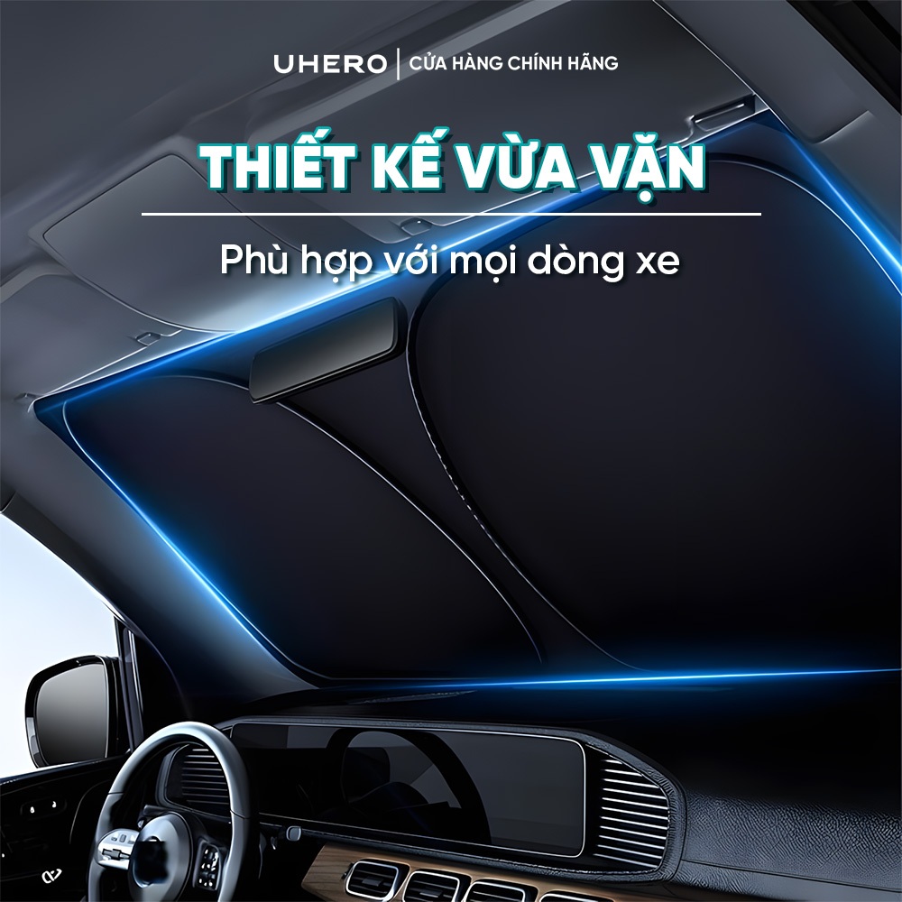 Tấm chắn nắng kính lái ô tô UHERO bản to không dính, vải Titan Oxford 420D cao cấp cách nhiệt, chống tia UV, gấp gọn tiệ