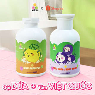 Combo 1 Sữa Tắm Gội Trẻ Em 2in1 Kibu Việt Quất + 1 Dầu Gội Dứa Dịu Nhẹ Cho Da Nhạy Cảm 300ml