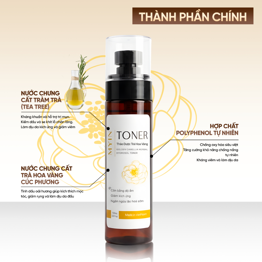 MYIN Toner Trà Hoa Vàng 100ml - Dưỡng Ẩm, Dưỡng Sáng Da, Hỗ Trợ Giảm Mụn