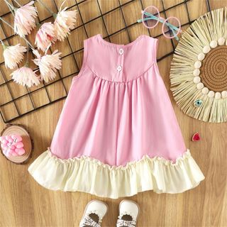 Đầm bé gái 3 bông hoa sát nách màu trơn 9th-4 tuổi Váy bé gái dáng xòe mùa hè D1261 Bí Ngô Nhỏ