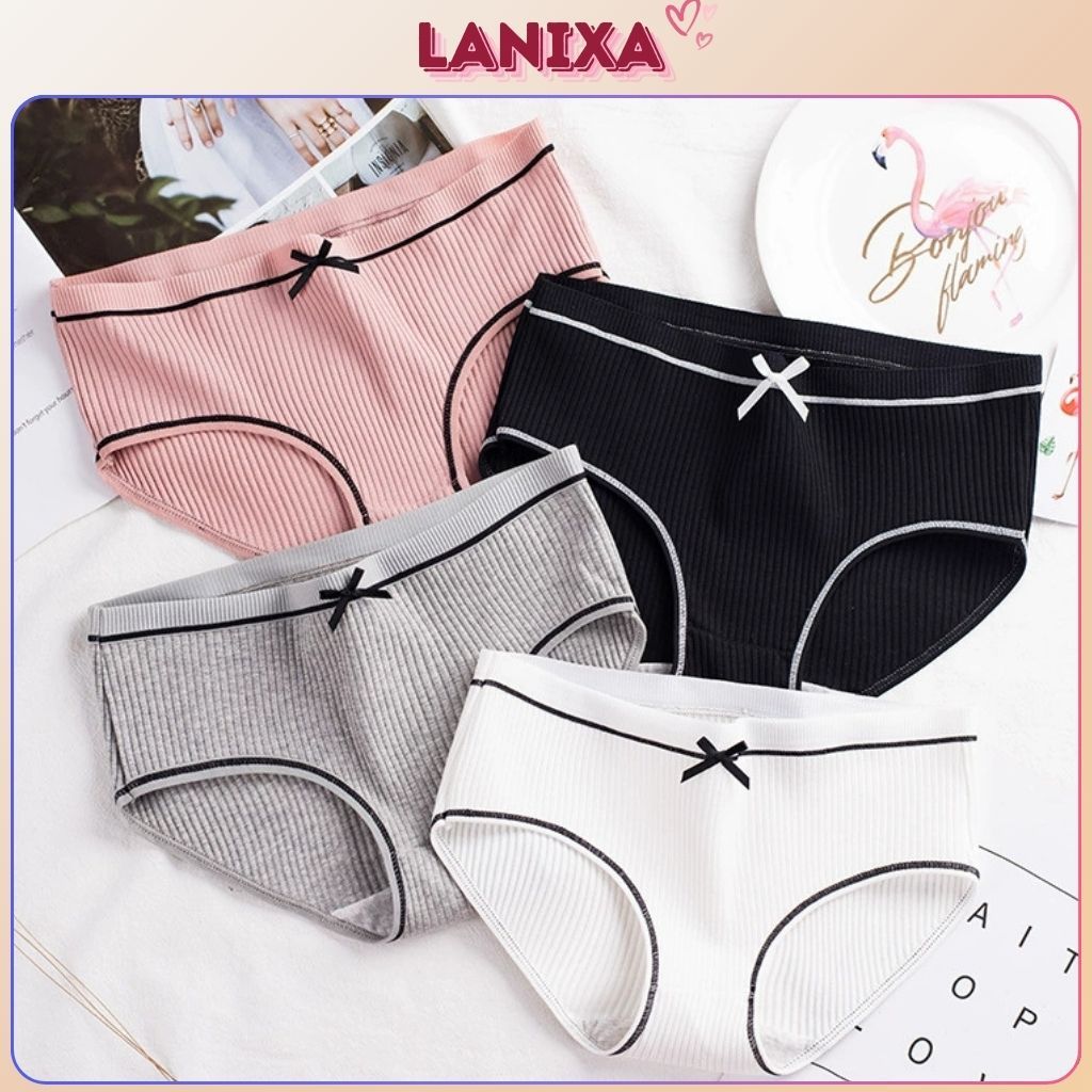 Quần lót nữ cotton gân tăm thoáng mát kiểu dáng xinh xắn đính nơ đáng yêu đáy lót 2 lớp LANIXA L803