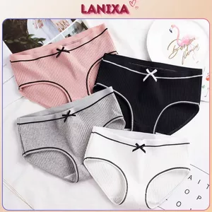 Quần lót nữ cotton gân tăm thoáng mát kiểu dáng xinh xắn đính nơ đáng yêu đáy 2 lớp LANIXA L803 -CB