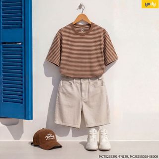 Áo phông T-Shirt nam YODY form regular họa tiết kẻ MCTS25S391
