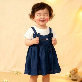 Váy yếm jean may liền 9th-3 tuổi thêu hoa vải thông hơi thoáng mát cho bé gái D1267 Bí Ngô Nhỏ