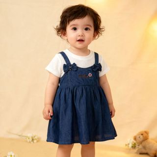 Váy yếm jean may liền 9th-3 tuổi thêu hoa vải thông hơi thoáng mát cho bé gái D1267 Bí Ngô Nhỏ