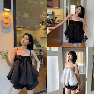 𝐏𝐡𝐢𝐞𝐧 𝐖𝐆𝐖𝐄 | (Sẵn Đen) w8498 Áo 2 Dây Bồng Bí Kim Tuyến Ngực