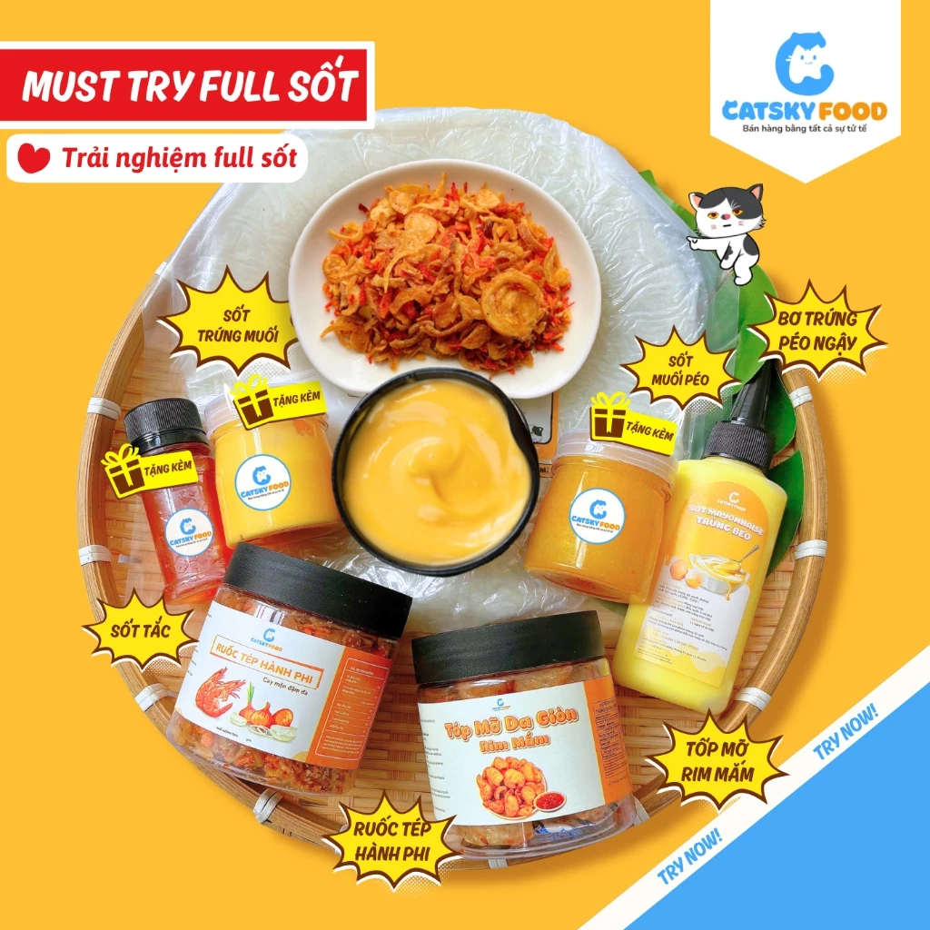 Bánh tráng phơi sương CATSKY FOOD combo bánh tráng sốt muối béo đồ ăn vặt tiện lợi - COMBO MUST TRY — tạp hoá ăn vặt