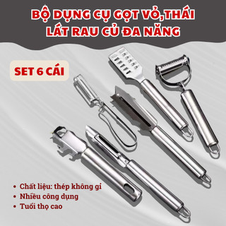 [BỘ 6 MÓN] Bộ Dụng Cụ Nhà Bếp Inox Cao Cấp – Gồm Dao Gọt, Dụng Cụ Đánh Vảy Cá, Và Bộ Gọt Rau Củ Quả Đa Năng