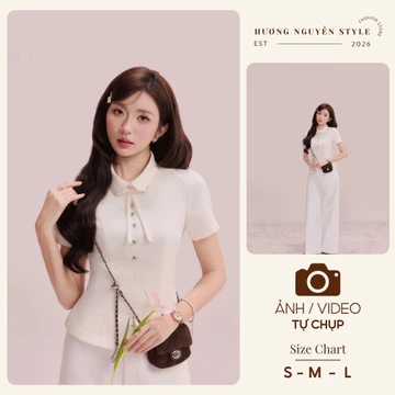 Áo peplum chéo hàn 5 cúc nơ cổ, áo công sở form basic, sang trọng thanh lịch_17A