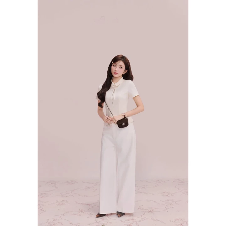 Áo peplum chéo hàn 5 cúc nơ cổ, áo công sở form basic, sang trọng thanh lịch_17A