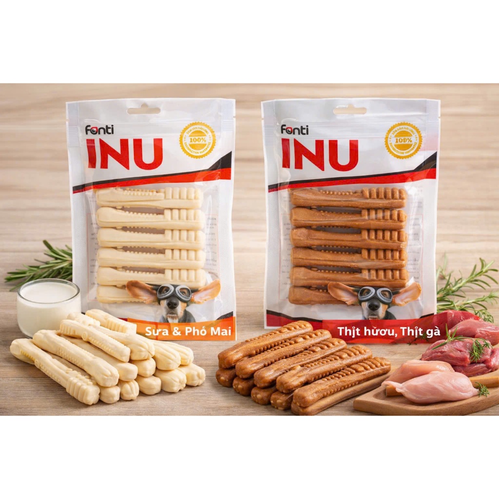 Xương Gặm Canxi Sạch Răng Dạng Bàn Chải LAPATI 90GR  - Fonti INU Que Gặm Bàn Chải Gặm Giảm Stress