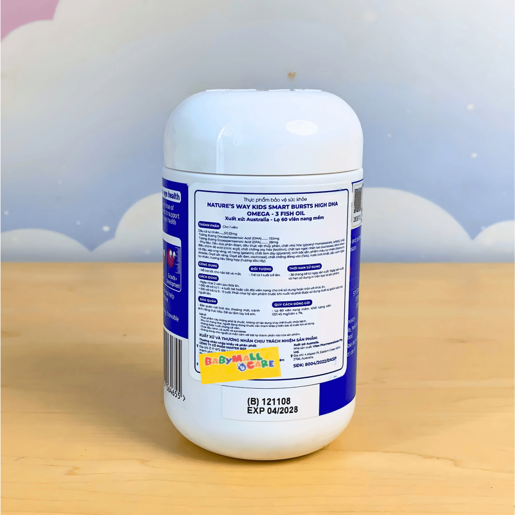 Viên Dầu Cá Kids Smart Bursts High DHA Omega 3 Fish Oil 60 Viên Hỗ Trợ Não Bộ Và Mắt | Babymall&Care