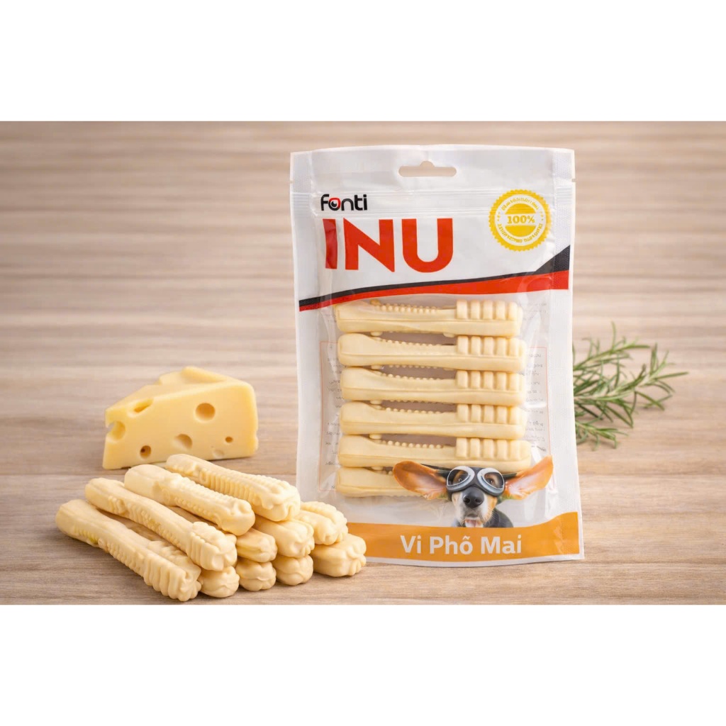 Xương Gặm Canxi Sạch Răng Dạng Bàn Chải LAPATI 90GR  - Fonti INU Que Gặm Bàn Chải Gặm Giảm Stress