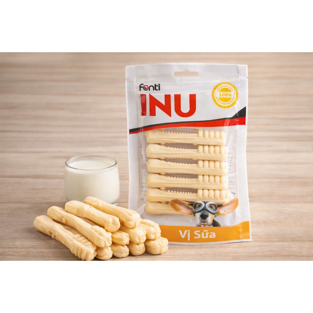Xương Gặm Canxi Sạch Răng Dạng Bàn Chải LAPATI 90GR  - Fonti INU Que Gặm Bàn Chải Gặm Giảm Stress