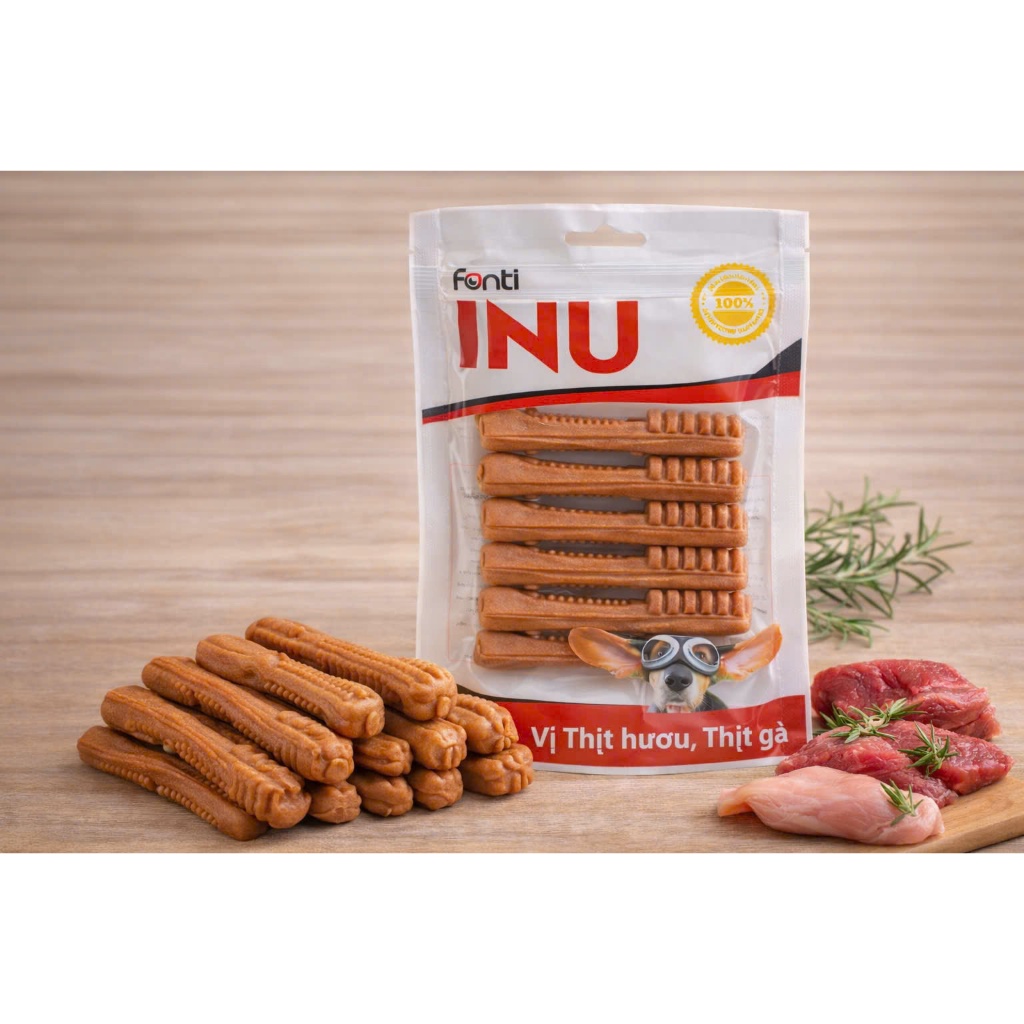 Xương Gặm Canxi Sạch Răng Dạng Bàn Chải LAPATI 90GR  - Fonti INU Que Gặm Bàn Chải Gặm Giảm Stress