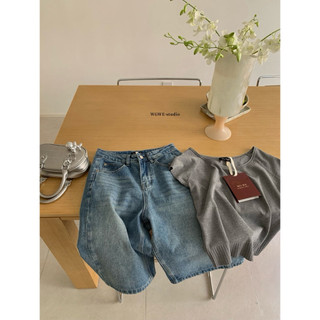 𝐏𝐡𝐢𝐞𝐧 𝐖𝐆𝐖𝐄 | (Sẵn) w9086 Quần Đùi Jean Ngố Xanh Mát Cạp Cao Form Rộng
