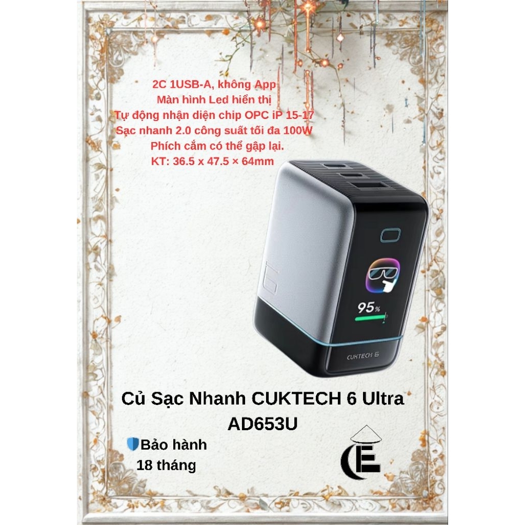 Củ Sạc Nhanh Cuktech 6 Ultra Max 100w Miturbo, PD65w, hỗ trợ sạc siêu nhanh cho các thiết bị ip15-17 - Bảo hành 18 tháng | BigBuy360 - bigbuy360.vn