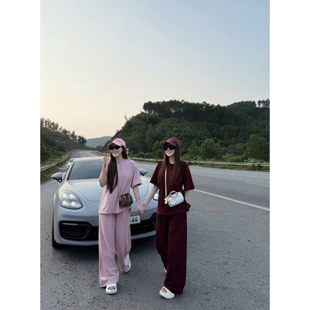 BỘ cotton  dáng xuông, quần ống rộng sét bộ basic cho nàng