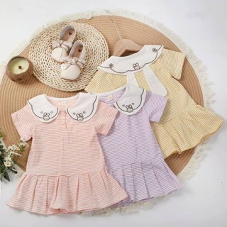 Váy bé gái tay ngắn thun cotton mỏng 9th-3 tuổi Váy bé gái kẻ sọc kiểu dáng dễ thương hàng QC D1268