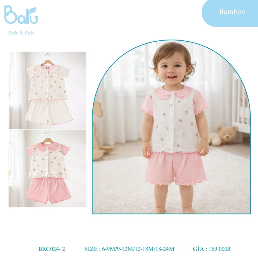 Bộ cài khuy cổ bẻ bé gái - BRC024-2