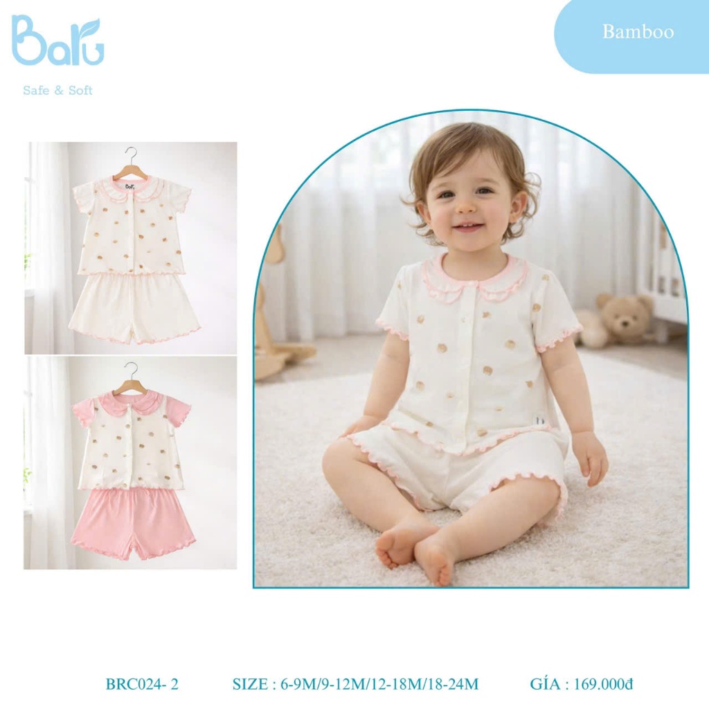 Bộ cài khuy cổ bẻ bé gái - BRC024-2
