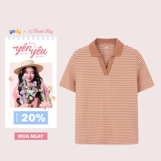 Áo thun polo nữ YODY kẻ dáng suông cổ chữ V thun mềm mại WCPO25A444