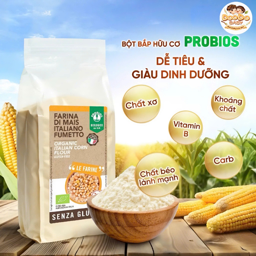 [Date T2/2027] Bột Bắp Hữu Cơ Probios 375g/100g (Gói Chiết)
