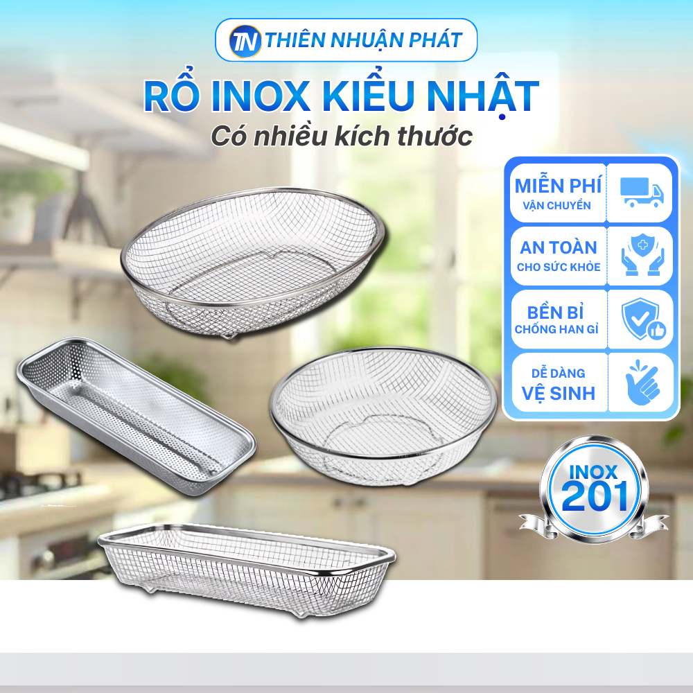 Rổ Lưới Inox Kiểu Nhật Thiên Nhuận Phát, chất liệu inox 201, đủ kích ...