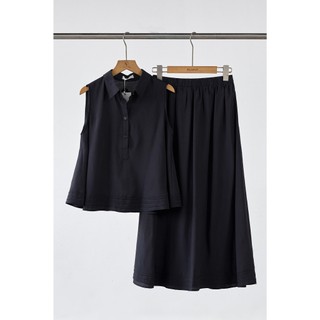 Áo Kiểu Nữ Sát Nách LAMER FASHION Cổ Trụ Mí Gấu Phối Chân Váy Xòe Dài Eo Chun V61B25H013 V62L25H003