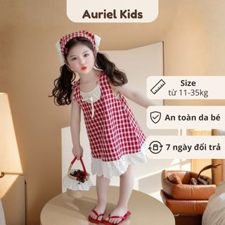 [TẶNG TUBAN] Váy Kẻ Caro Bé Gái, Váy Kẻ Caro Dáng Suông Phối Ren Kèm Nơ Xinh  Chất Liệu Cotton Mềm