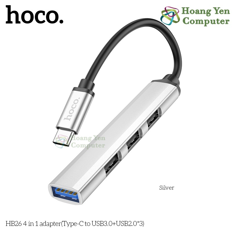 Hub Chuyển Đổi Hoco HB26 Type-C 4 Cổng Tốc Độ Cao – BH 1 năm – Hoàng Yến Computer