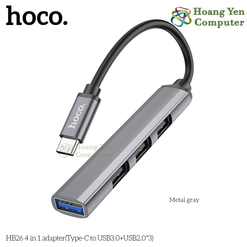 Hub Chuyển Đổi Hoco HB26 Type-C 4 Cổng Tốc Độ Cao – BH 1 năm – Hoàng Yến Computer