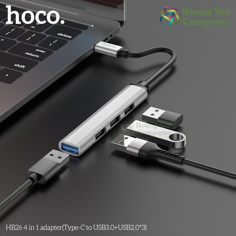 Hub Chuyển Đổi Hoco HB26 Type-C 4 Cổng Tốc Độ Cao – BH 1 năm – Hoàng Yến Computer