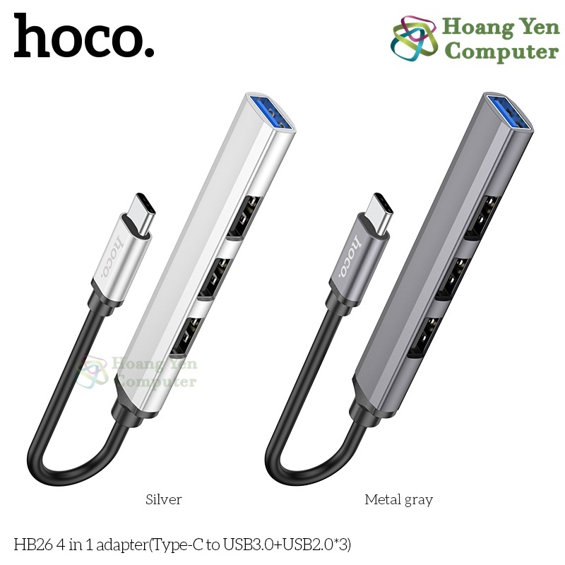 Hub Chuyển Đổi Hoco HB26 Type-C 4 Cổng Tốc Độ Cao – BH 1 năm – Hoàng Yến Computer