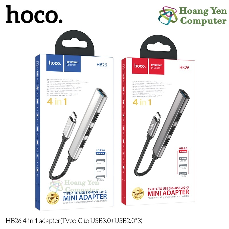 Hub Chuyển Đổi Hoco HB26 Type-C 4 Cổng Tốc Độ Cao – BH 1 năm – Hoàng Yến Computer