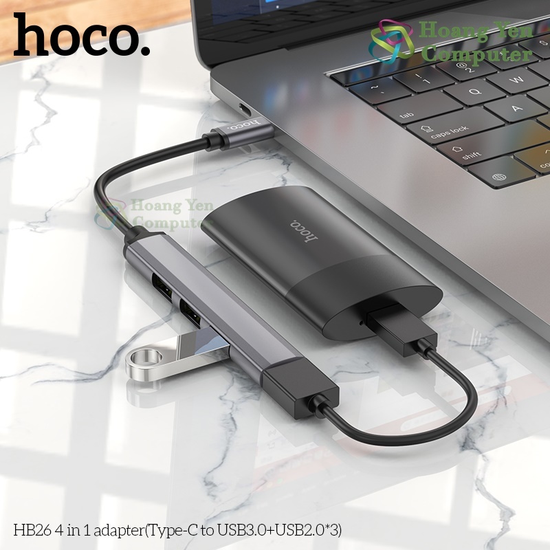 Hub Chuyển Đổi Hoco HB26 Type-C 4 Cổng Tốc Độ Cao – BH 1 năm – Hoàng Yến Computer