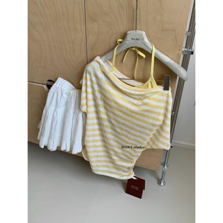 𝐏𝐡𝐢𝐞𝐧 𝐖𝐆𝐖𝐄 | (Sẵn) w9115 Set Áo Bra Mix Áo Len Mỏng Trễ Vai