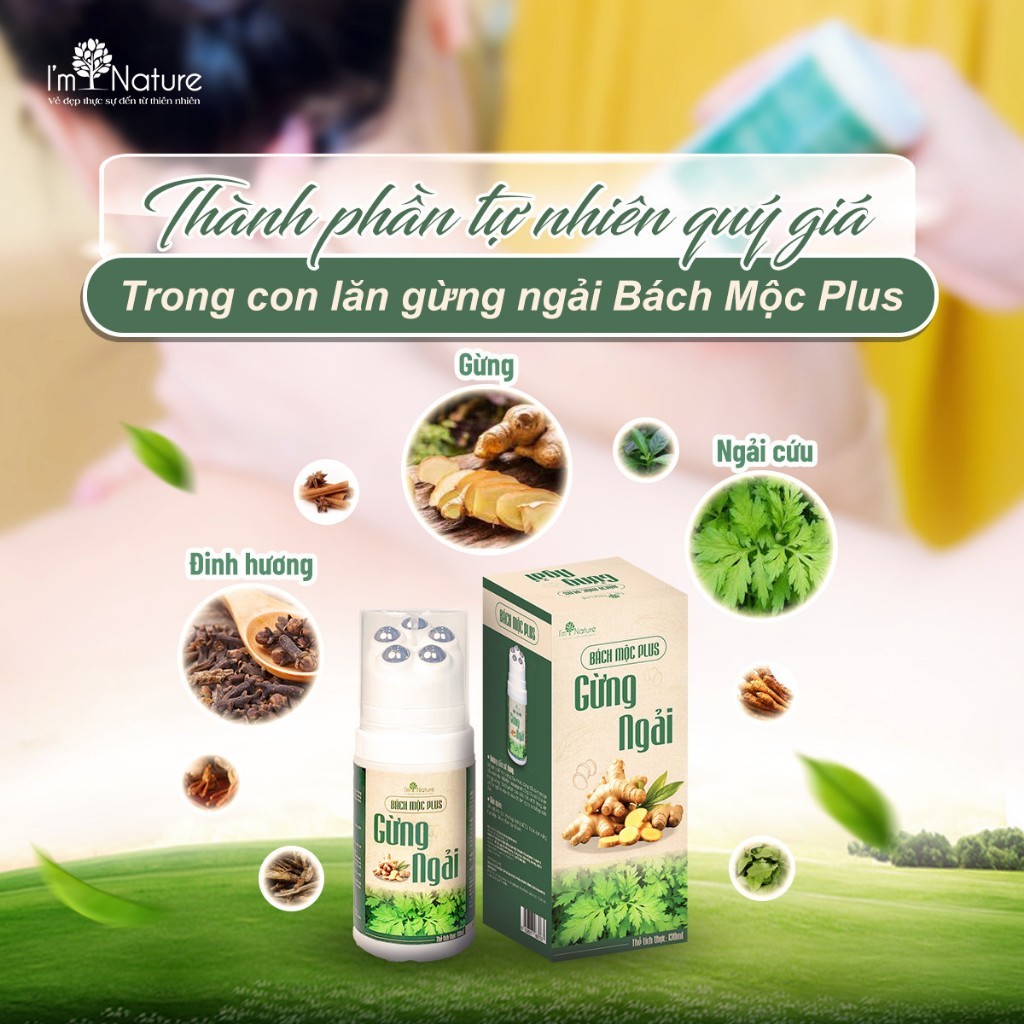 [Chính Hãng] Con Lăn Gừng Ngải Bách Mộc Plus - Dầu Xoa Bóp Massage Cổ Vai Gáy, Đau Lưng, Tan U Cục