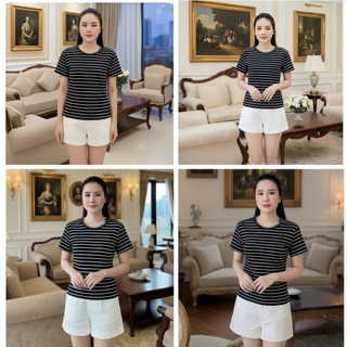 Áo  thun CỘC TAY gân tăm nữ Kẻ Sọc – chất vải gân tăm cao cấp form ôm tôn dáng,thanh lịch dễ phối đồ