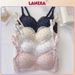 Áo ngực nữ cotton đệm mỏng viền bèo nhún họa tiết hoa đáng yêu 3 nấc cài tiện lợi LANIXA A739 -CB