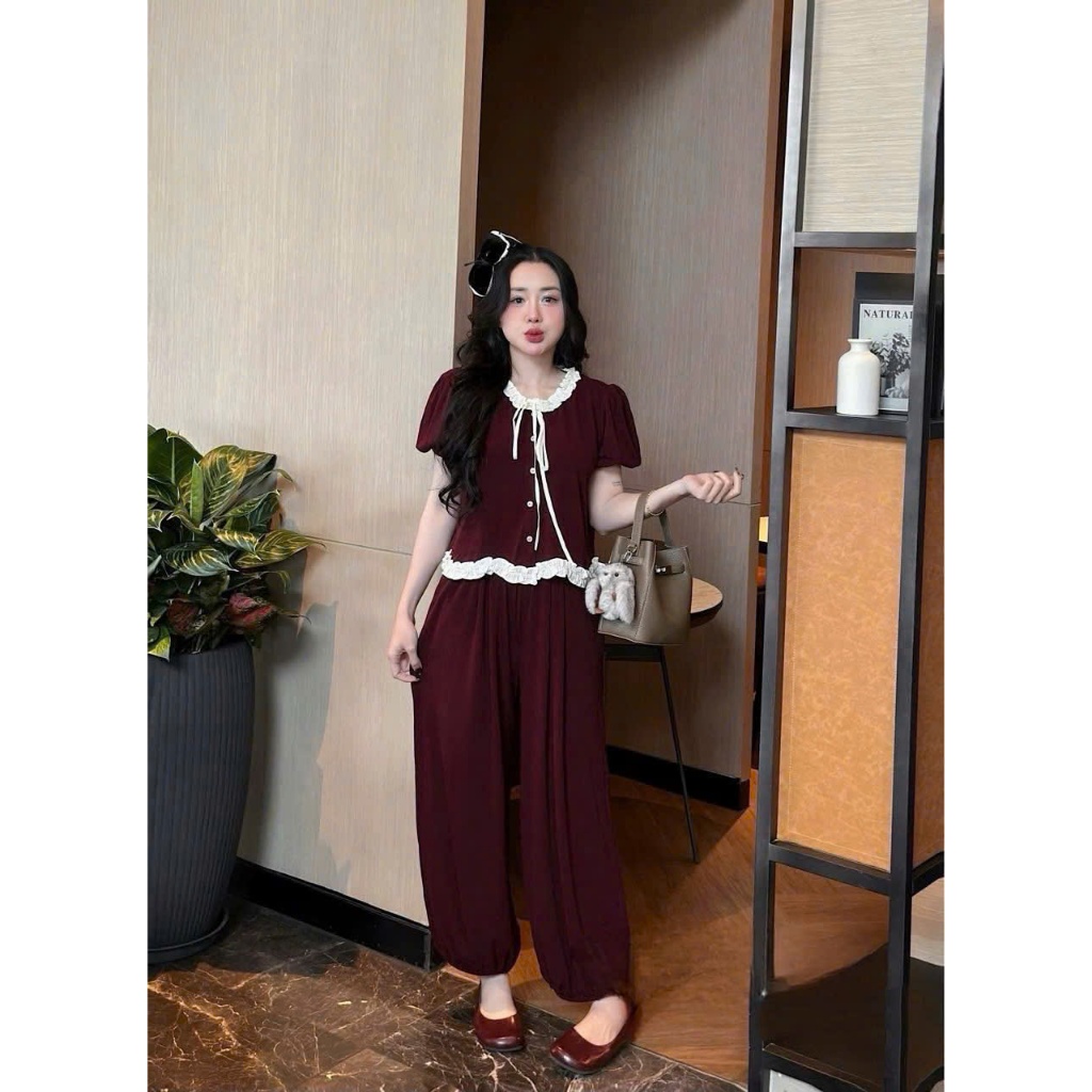 SET BỘ  nơ cổ quần bo gấu đơn giản nhẹ nhàng cho nàng