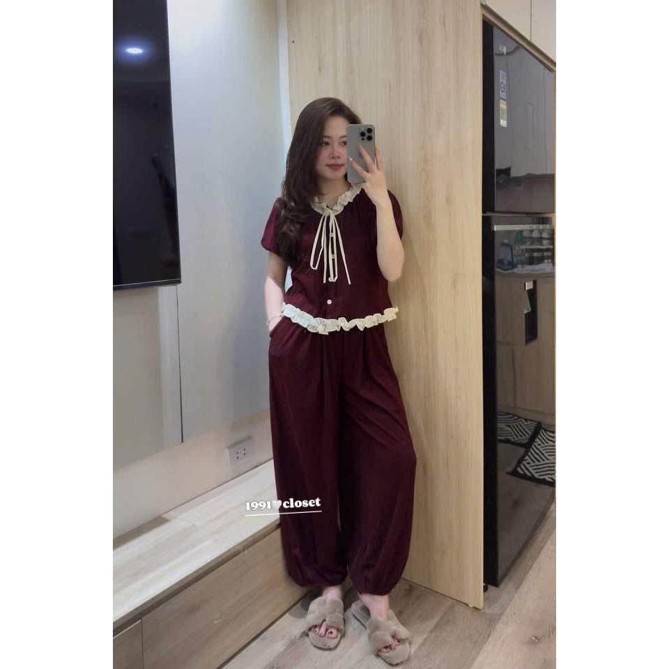 SET BỘ  nơ cổ quần bo gấu đơn giản nhẹ nhàng cho nàng