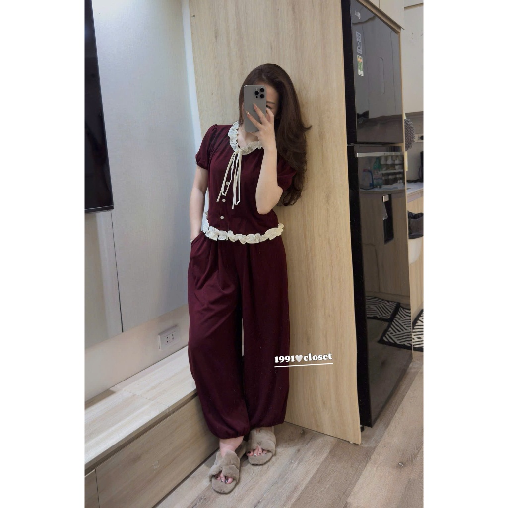 SET BỘ  nơ cổ quần bo gấu đơn giản nhẹ nhàng cho nàng