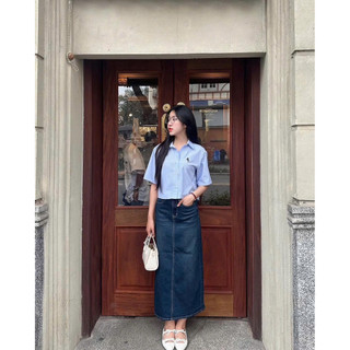 Áo sơ mi kẻ crop Cá thu shop , style hàn quốc