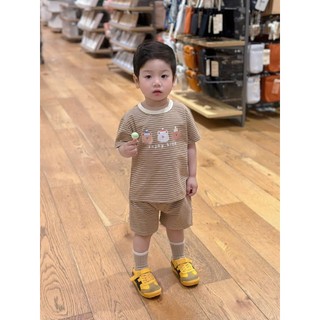 Set 2 bộ cộc tay bé trai Cotton mềm mát Tone Nâu Kem họa tiết Gấu SIÊU CƯNG, Size 7-25kg