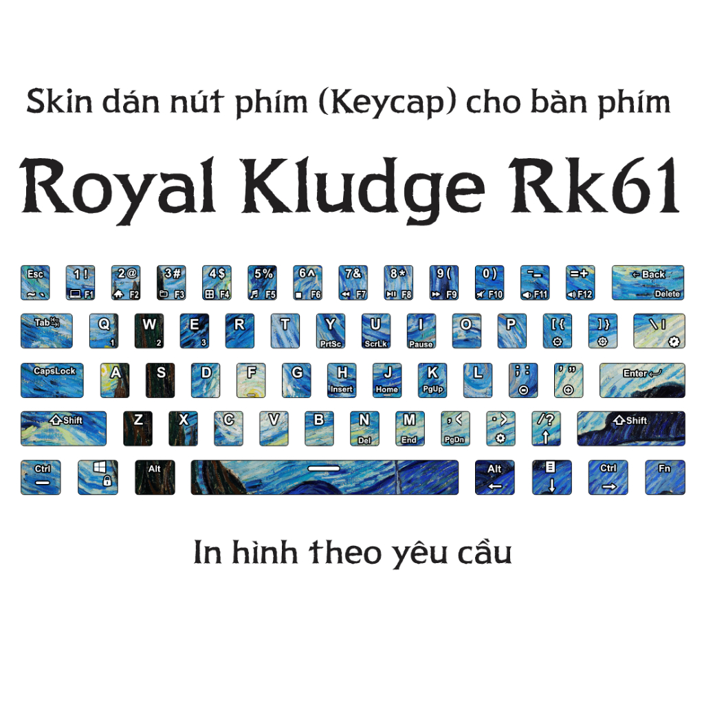 Skin dán keycap Royal Kludge RK61 in hình theo yêu cầu | Miếng dán skin 4 lớp cho nút phím của bàn phím cơ rk61