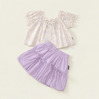 Set Bộ Bé Gái, Set Bộ Tiểu Thư Thiết Kế Áo Tay Bồng Kèm Chân Váy Bí Chất Liệu Cotton Mềm Mại