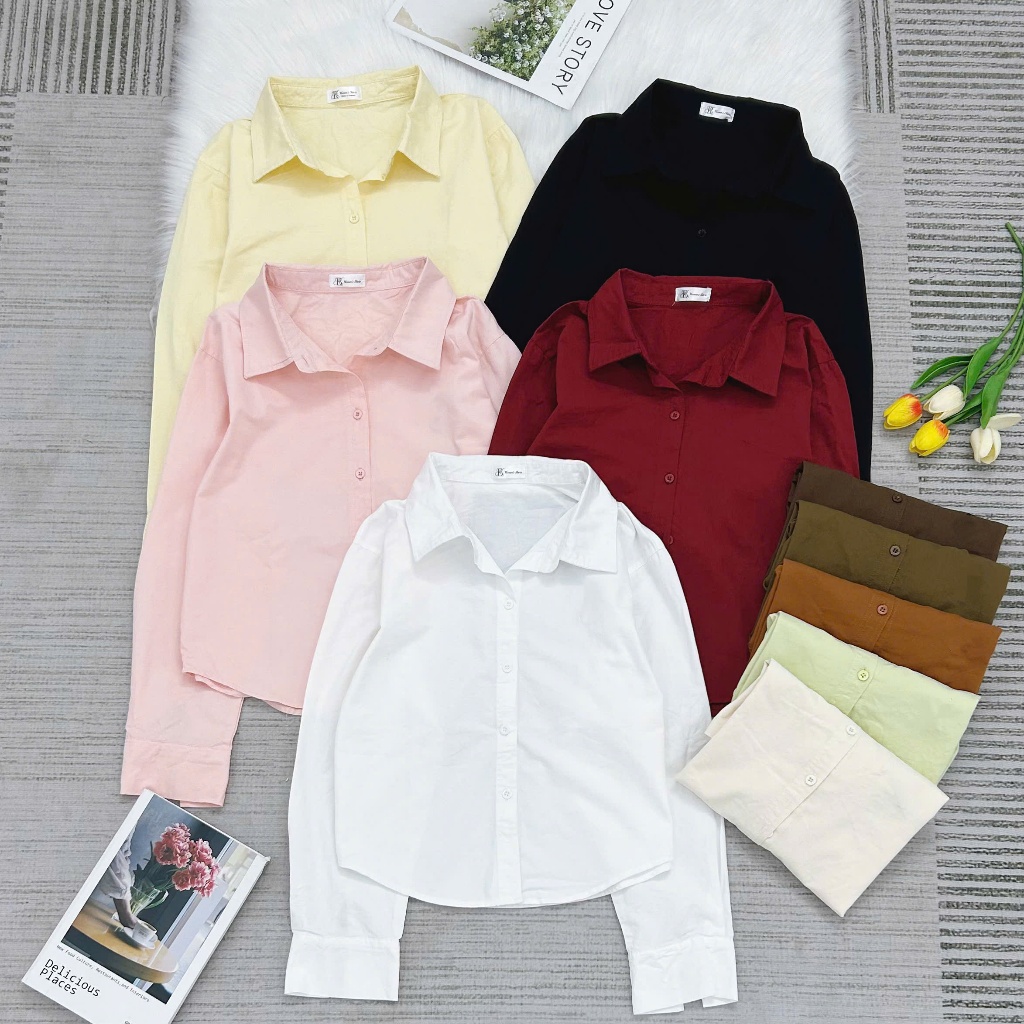 Áo Sơ Mi Nữ Tay Dài Form Dáng Vừa Chẩt Vải Kaki Cotton (864) Có Thêu Hình Ngựa Nhiều Màu Freesize
